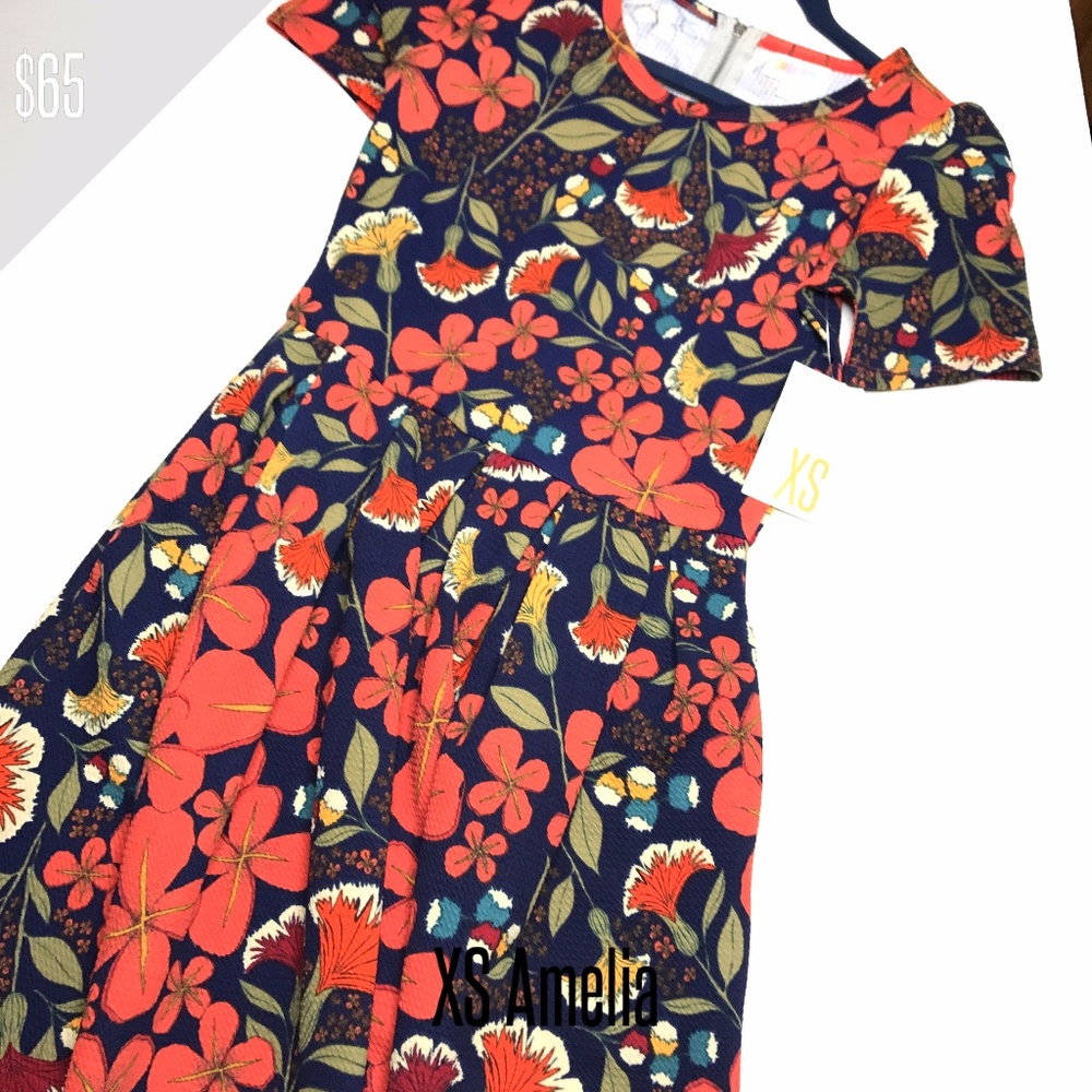LuLaRoe Amelia Dress Pockets Pleats Floral